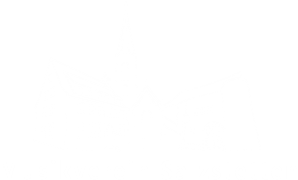 Logo des Musikverein Salzstetten. Zu sehen die "Skyline" von Salzstetten bestehend aus Kirche, Rathaus und Schlössle